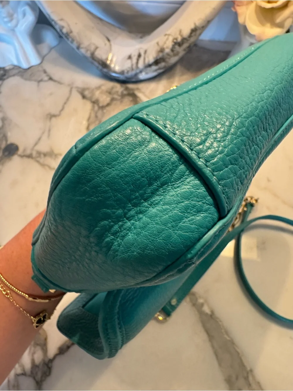 Tory Burch Turquoise Pebbled Leather Chain Strap Crossbody